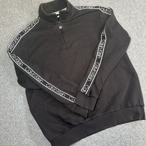 Calvin Klein Quarter Zip Pullover Mens M Black Logo Tape Fleece CK Sweatshirt
